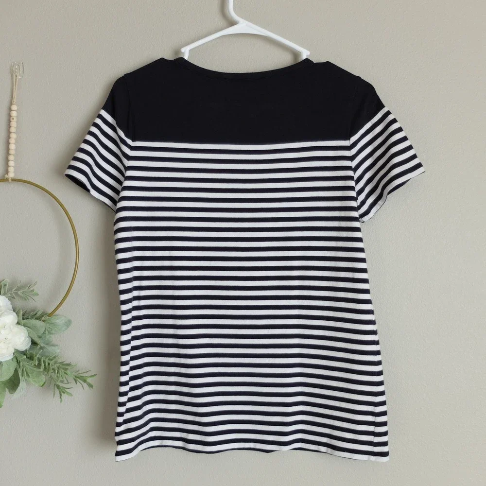 Michael Kors Black & White Striped Short Sleeves Tee Size Small
